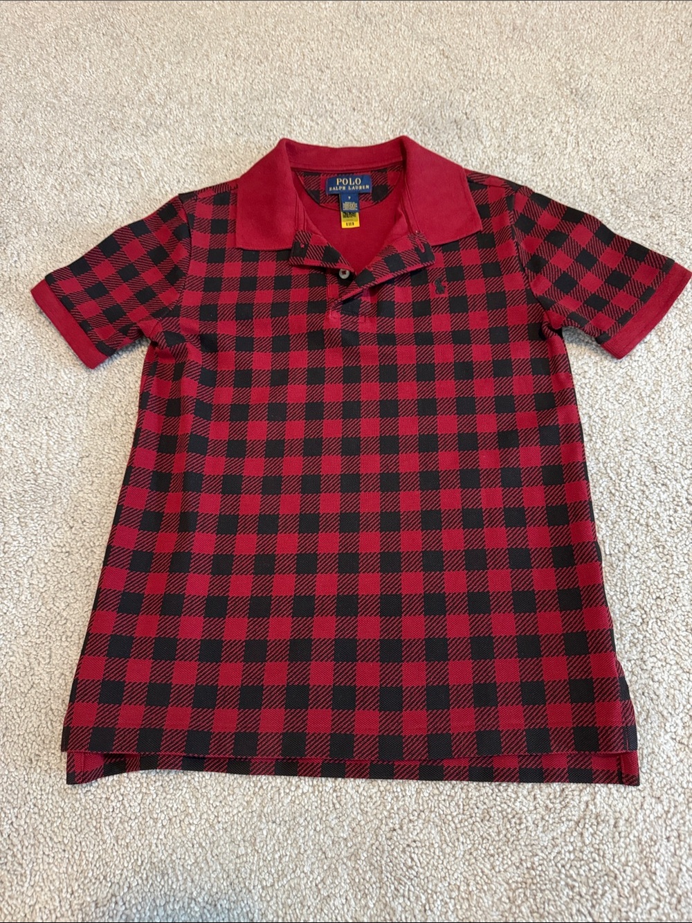 Polo by Ralph Lauren Red and Black Buffalo Check Polo Boys Size 7